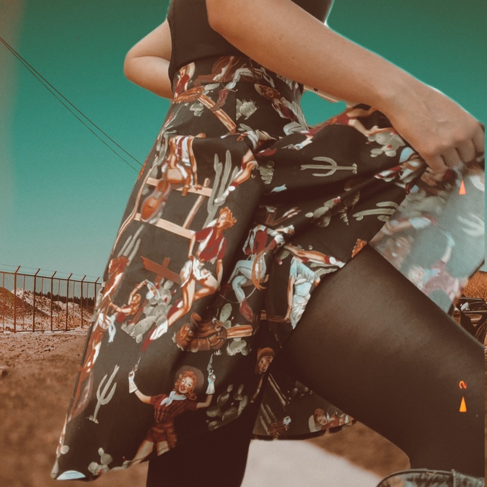 Western Black Pistolero A-Line Skirt Pin-up Cowgirl